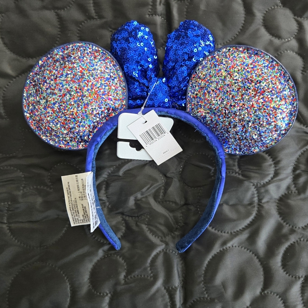 NWT Disney Parks Minnie Mouse Ears 2020 Celebration Blue Sparkle Bow Headband - Picture 2 of 5